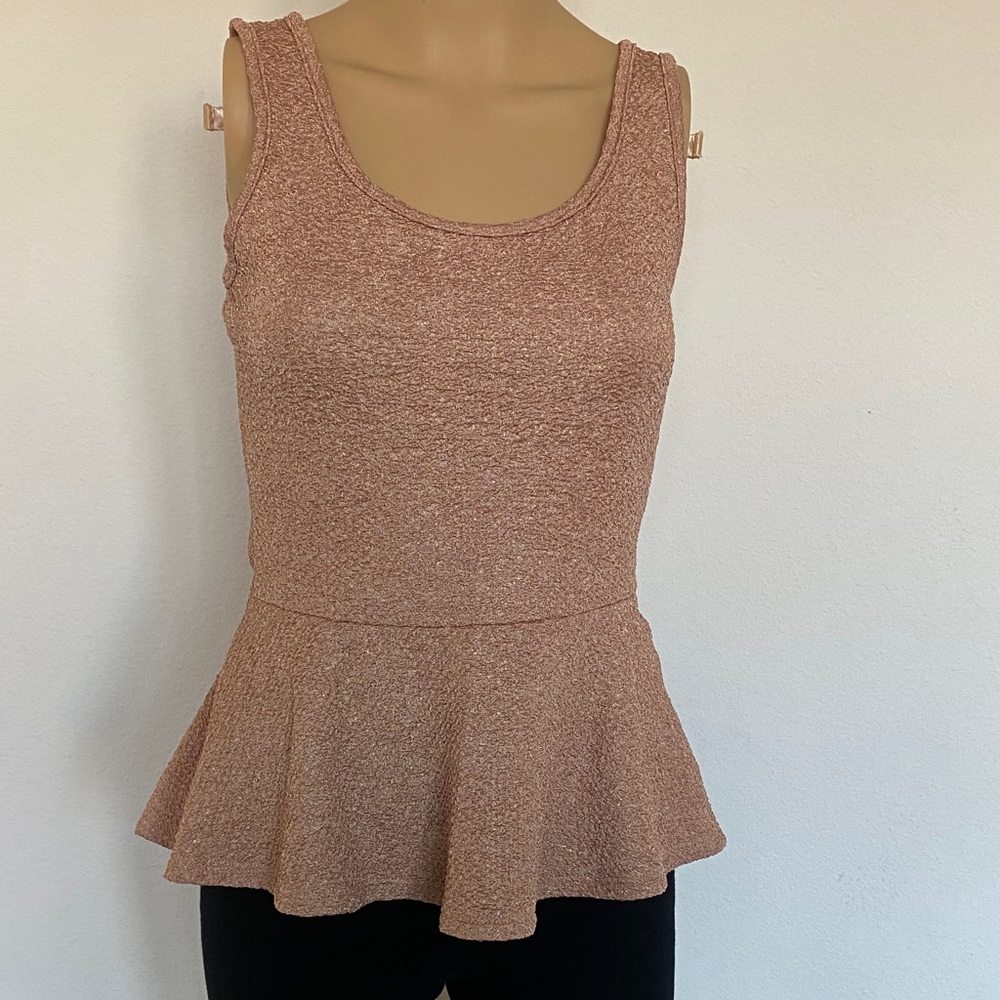 Sleeveless Peplum Tank Top - Tan